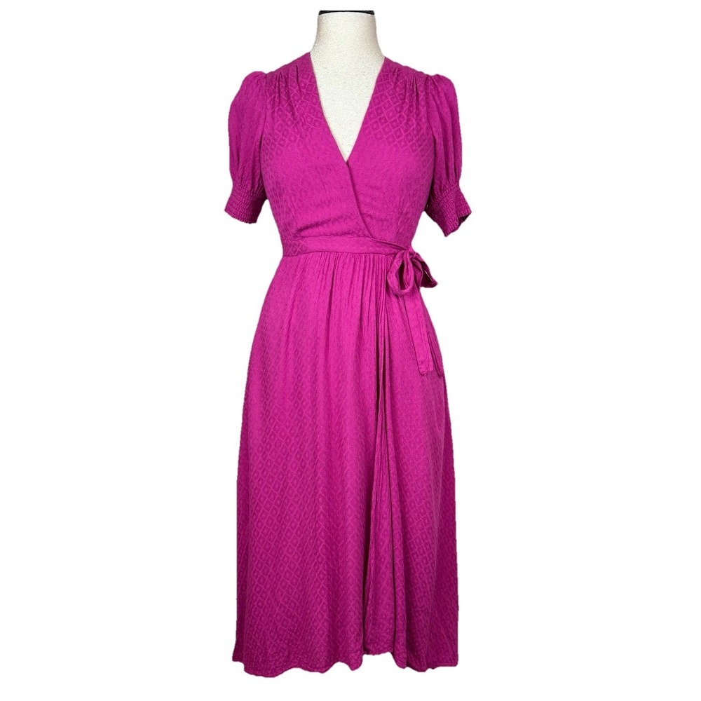 Anthropologie Maeve Breanna Faux Wrap Dress Raspberry Pink Sz 6‎ Bridesmaid Boho
